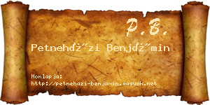 Petneházi Benjámin névjegykártya